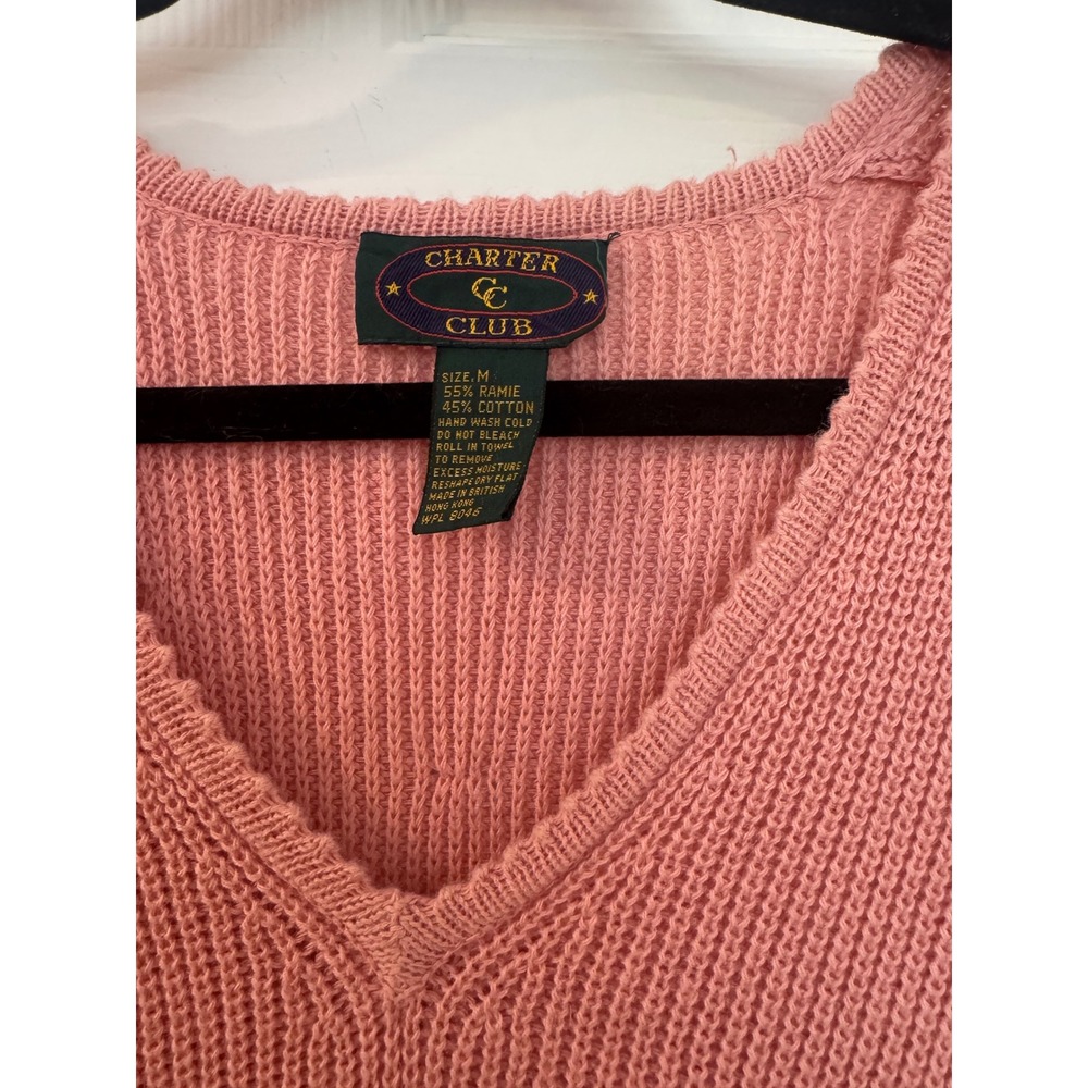 Vintage Charter Club Pink V-Neck Knit Sweater Vest Ramie Cotton Blend Size M. - Picture 4 of 8
